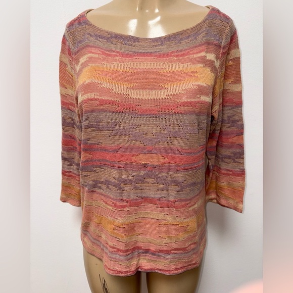 Lauren Jeans Company Ralph Lauren Cotton Linen Aztec Pullover Light Knit Sweater - Picture 1 of 5